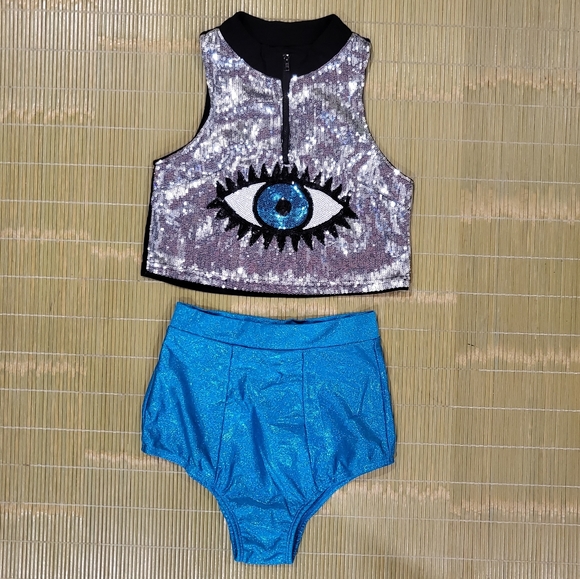 Blue Glitter S/M High Waisted Hot Pants - Picture 5 of 5